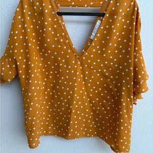 Forever 21 Mustard Polka Dot V-Neck Tee